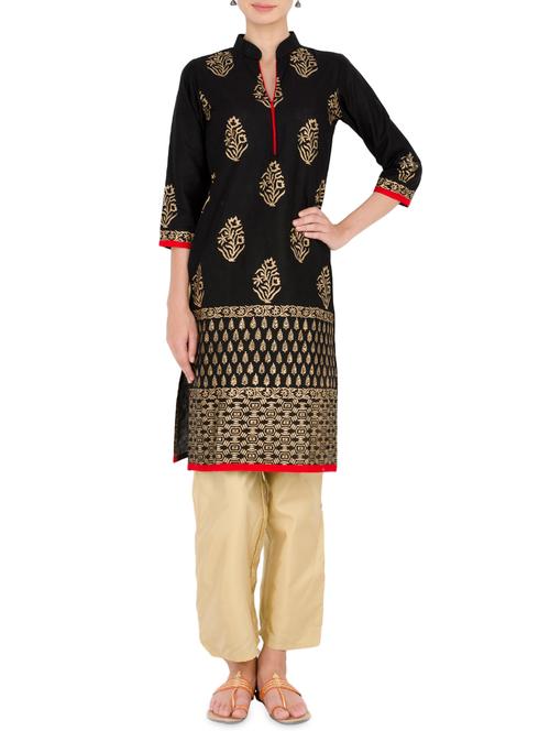 black cotton straight kurta - 14268439 - Very Small Image - 1
