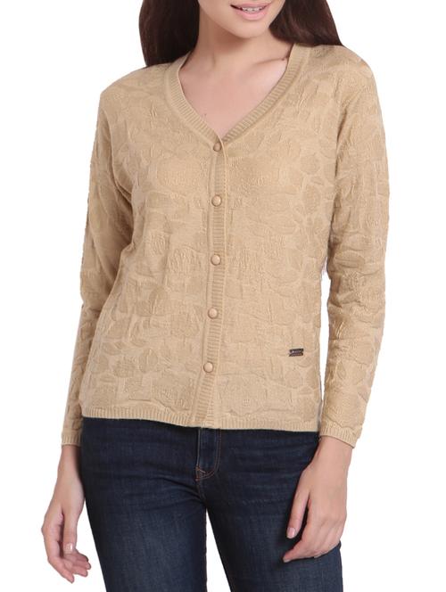 solid beige acrylic cardigan - 14269941 - Very Small Image - 1