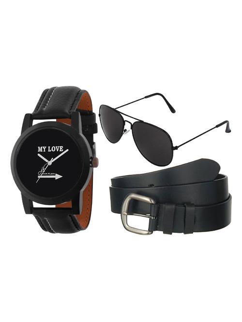 jack klein premium quality love edition wrist watch with black belt and aviator glasses - 14279138 - Very Small Image - 1