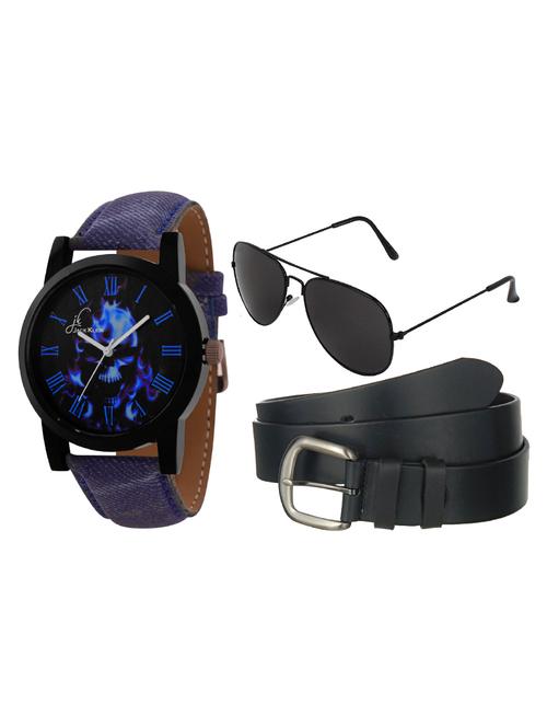 jack klein ghost edition denim strap analog watch with black belt and aviator glasses - 14279139 - Very Small Image - 1