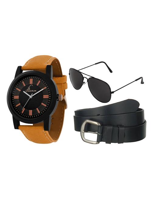 jack klein stylish round black dial premium quality graphic watch with black belt and aviator glasses - 14279142 - Very Small Image - 1