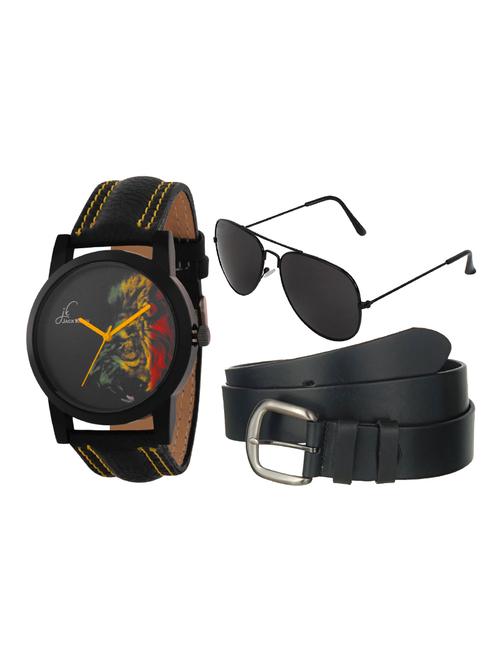 jack klein stylish graphic analog wrist watch with black belt and aviator glasses - 14279146 - Very Small Image - 1