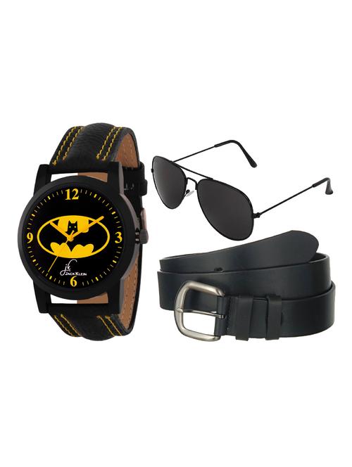 jack klein premium quality stylish wrist watch with black belt and aviator glasses - 14279147 - Very Small Image - 1