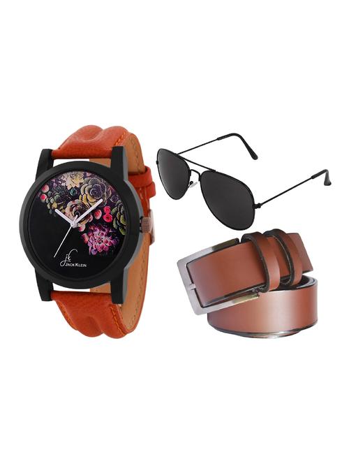 jack klein high quality flower edition wrist watch with brown belt and aviator glasses - 14279152 - Very Small Image - 1