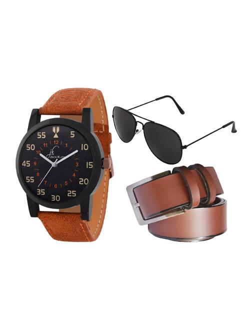 jack klein high quality brown strap elegant analog wrist watch with brown belt and aviator glasses - 14279160 - Very Small Image - 1