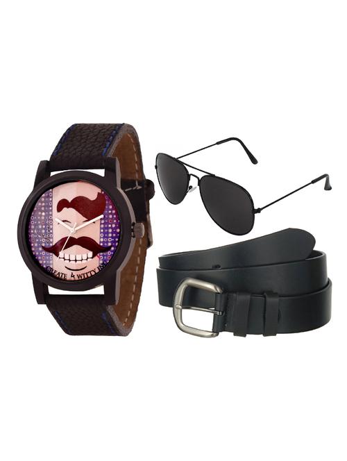 jack klein high quality funny graphic wrist watch with black belt and aviator glasses - 14279165 - Very Small Image - 1