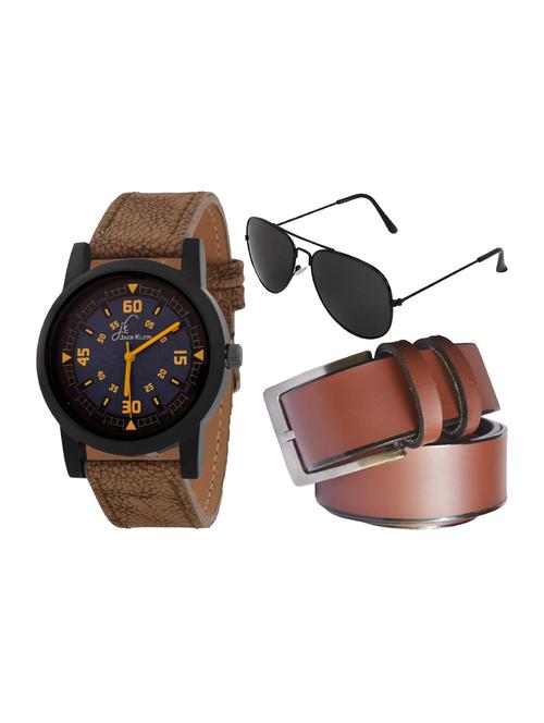 jack klein high quality stylish and funky wrist watch with brown belt and aviator glasses - 14279170 - Very Small Image - 1