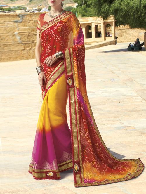 yellow printed saree - 14314662 - Very Small Image - 1