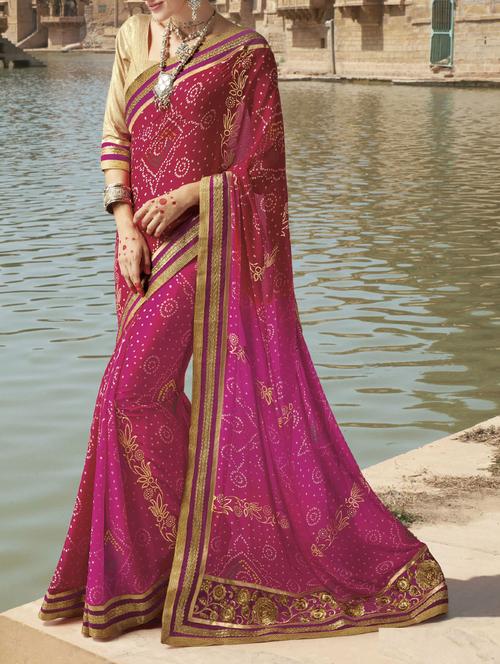 pink georgette printed saree - 14314663 - Very Small Image - 1