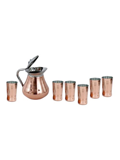 set of 7 stainless steel 6 pcs glass and 1 jug with copper plated bottom - 14315106 - Very Small Image - 1