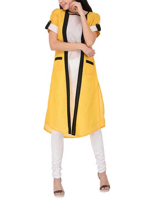yellow cotton a-line kurta - 14315442 - Very Small Image - 1