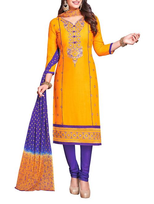 yellow unstitched churidaar suit dress material - 14317961 - Very Small Image - 1