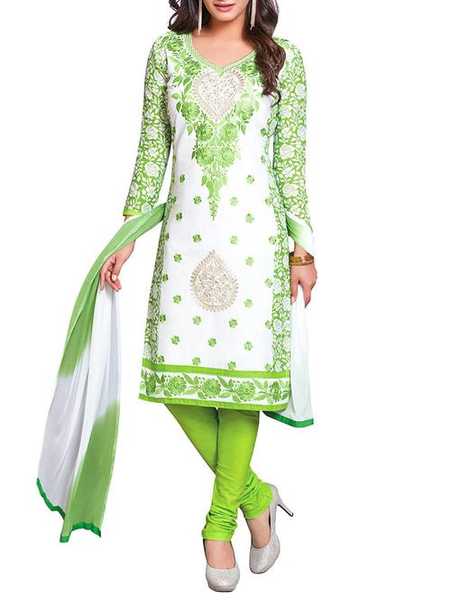 white unstitched churidaar suit dress material - 14317964 - Very Small Image - 1