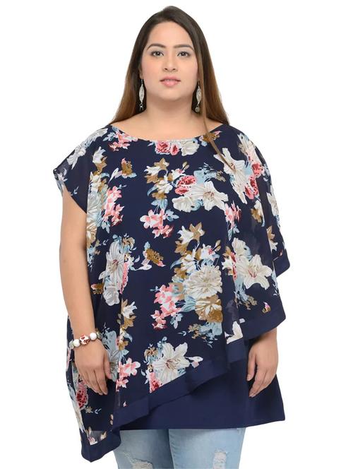 navy blue printed casual top - 14319369 - Very Small Image - 1