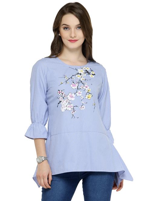 light blue printed casual top - 14319374 - Very Small Image - 1