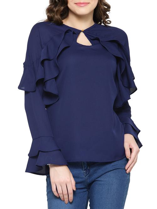key hole neck ruffled top - 14319377 - Very Small Image - 1