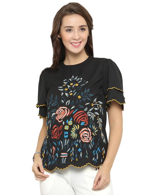 round neck embroidered top - 14319379 - Very Small Image - 1