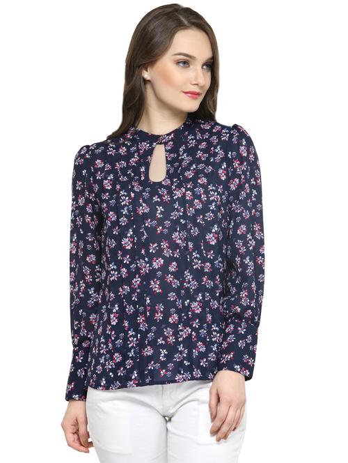 navy blue printed casual top - 14319381 - Very Small Image - 1