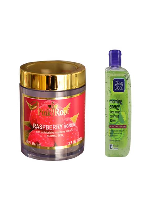 pink root raspberry scrub with clean & clear morning energy face wash purifying apple - 14320388 - Very Small Image - 1