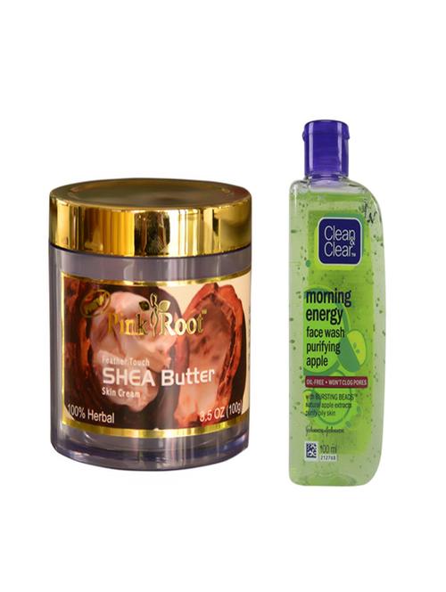 pink root feather touch shea butter cream with clean & clear morning energy face wash purifying apple - 14320389 - Very Small Image - 1