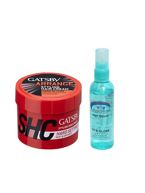 pink root hair serum & gatsby styling hair cream (shc) hard setting neat & arrange pack of 2 - 14320784 - Very Small Image - 1