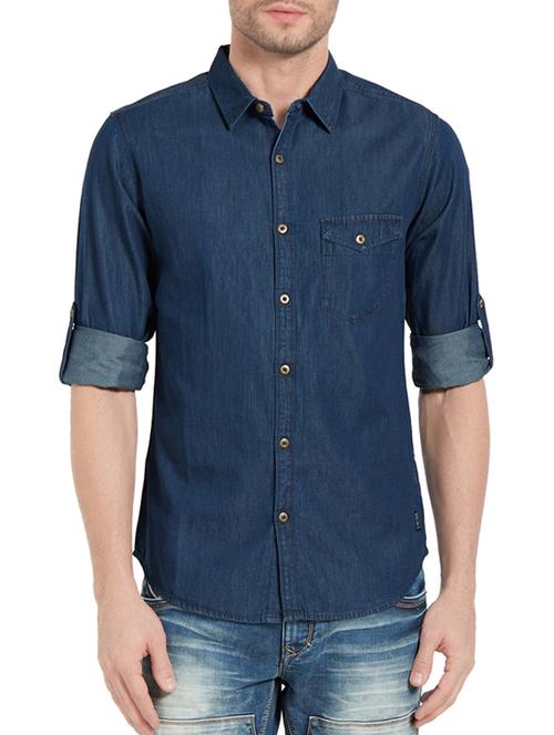 blue denim casual shirt - 14321511 - Very Small Image - 1