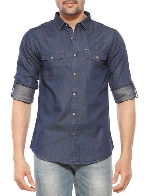 blue cotton casual shirt - 14321520 - Very Small Image - 1