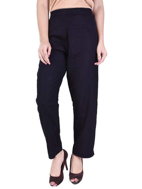 black cotton flat front trouser - 14324069 - Very Small Image - 1