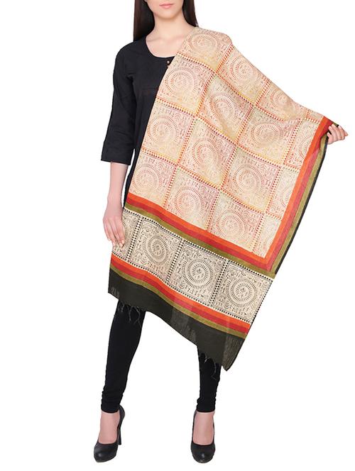 orange printed khadi dupatta - 14327606 - Very Small Image - 1