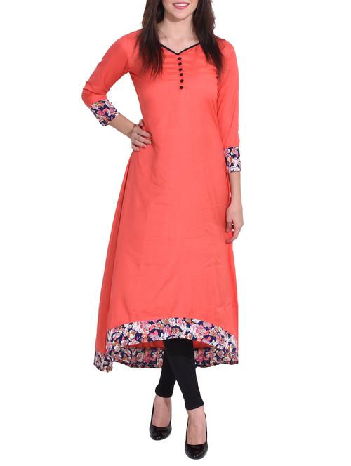 orange rayon high low kurta - 14329264 - Very Small Image - 1