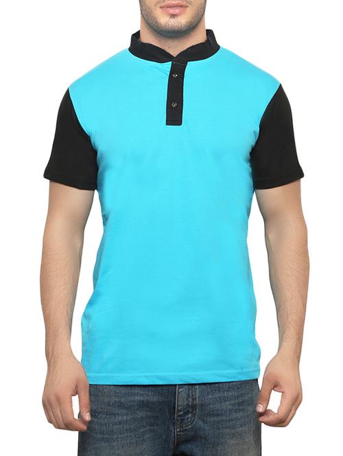 light blue cotton color block t-shirt - 14329356 - Very Small Image - 1