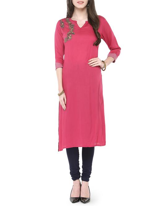 pink silk straight kurta - 14330390 - Very Small Image - 1