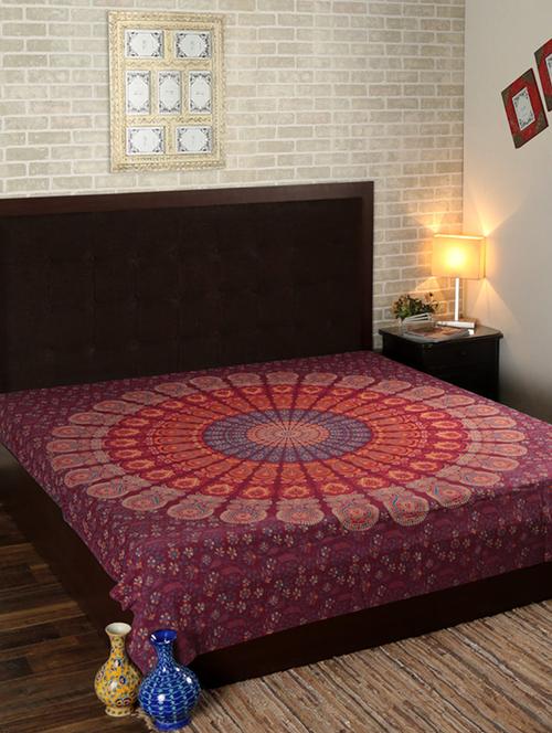 red cotton ethnic printed multipurpose bed sheet/tapestry - 14330886 - Very Small Image - 1