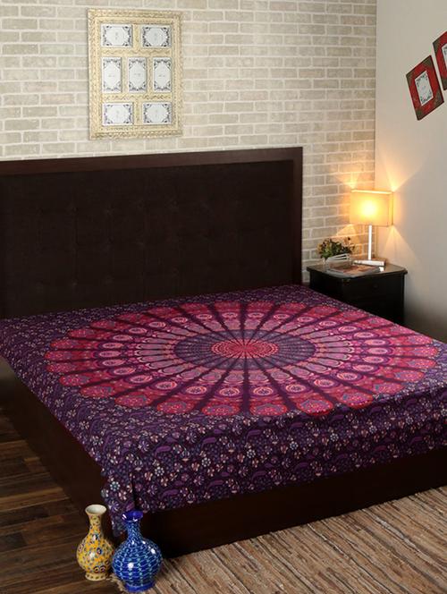 pink cotton ethnic printed multipurpose bed sheet/tapestry - 14330897 - Very Small Image - 1