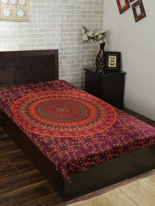 red cotton ethnic printed multipurpose bed sheet/tapestry - 14330956 - Very Small Image - 1