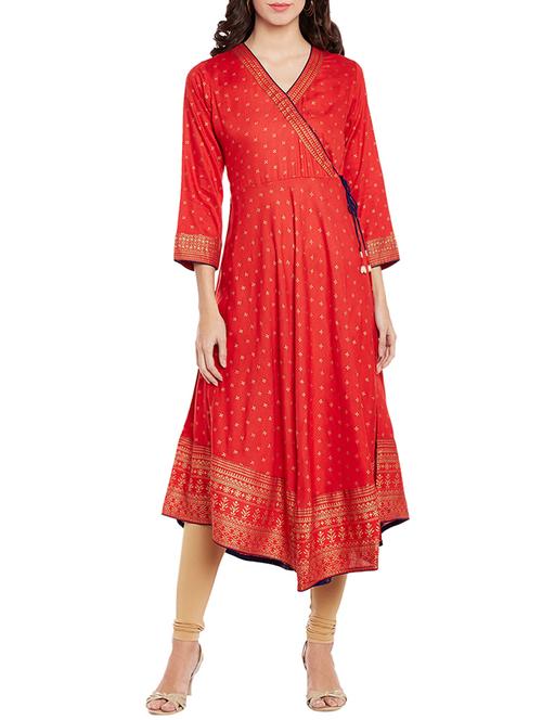 red rayon flared kurta - 14331427 - Very Small Image - 1