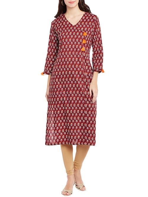 maroon rayon straight kurta - 14331439 - Very Small Image - 1