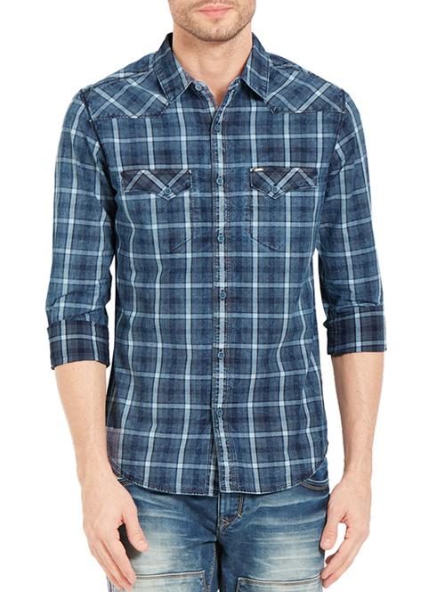 blue cotton casual shirt - 14332115 - Very Small Image - 1