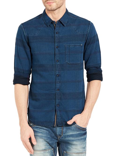 blue cotton casual shirt - 14332121 - Very Small Image - 1