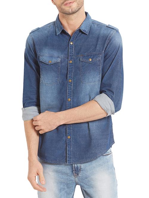 blue denim casual shirt - 14332123 - Very Small Image - 1