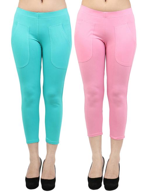 set of 2 multicolored cotton capri leggings - 14332862 - Very Small Image - 1