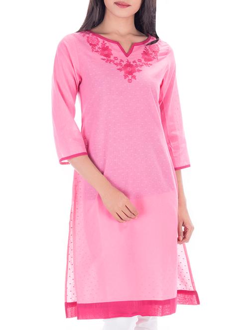 pink cotton straight kurta - 14333904 - Very Small Image - 1