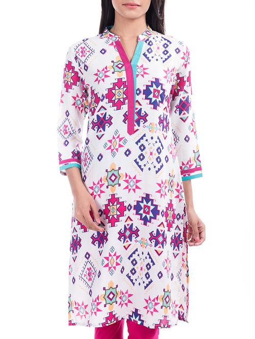 white colored rayon straight kurta - 14333908 - Very Small Image - 1