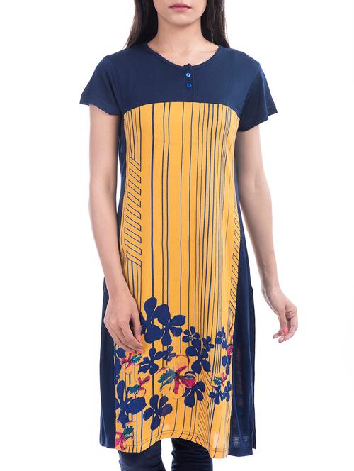 yellow rayon straight kurta - 14333920 - Very Small Image - 1