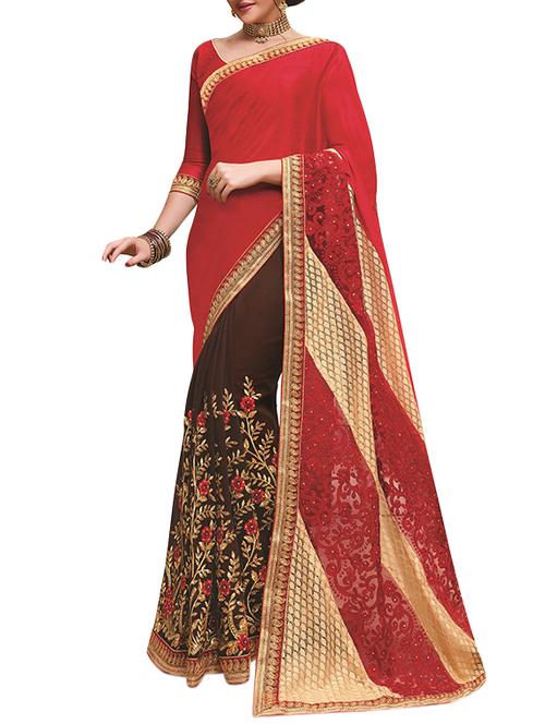 multi colored georgette embroidered saree with blouse - 14335248 - Very Small Image - 1