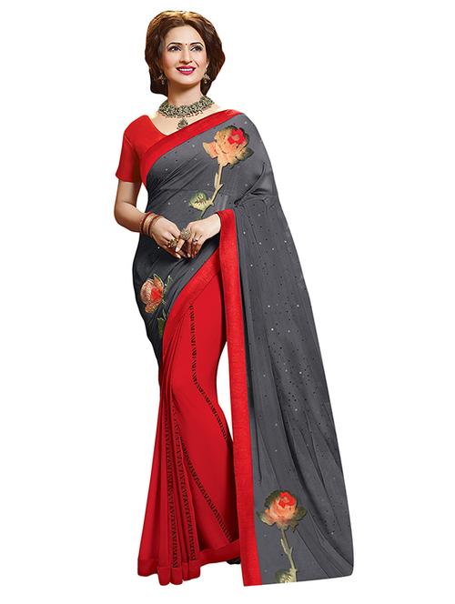 half and half emblished saree with blouse - 14335264 - Very Small Image - 1