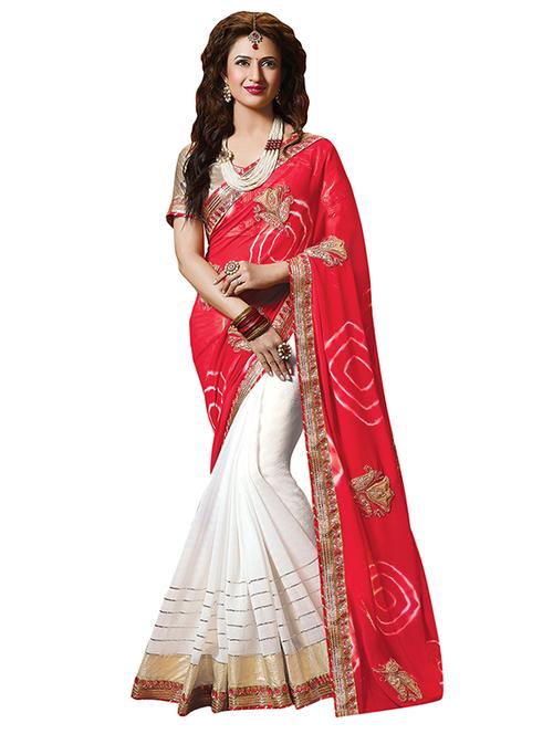 red half and half saree with blouse - 14335267 - Very Small Image - 1