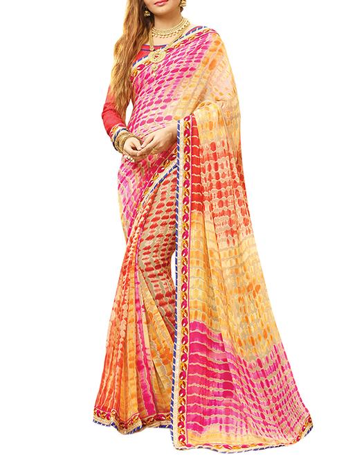 yellow shibori print saree with blouse - 14335274 - Very Small Image - 1
