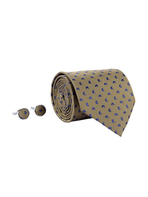 brown woven tie and a pair of cufflinks - 14337982 - Very Small Image - 1