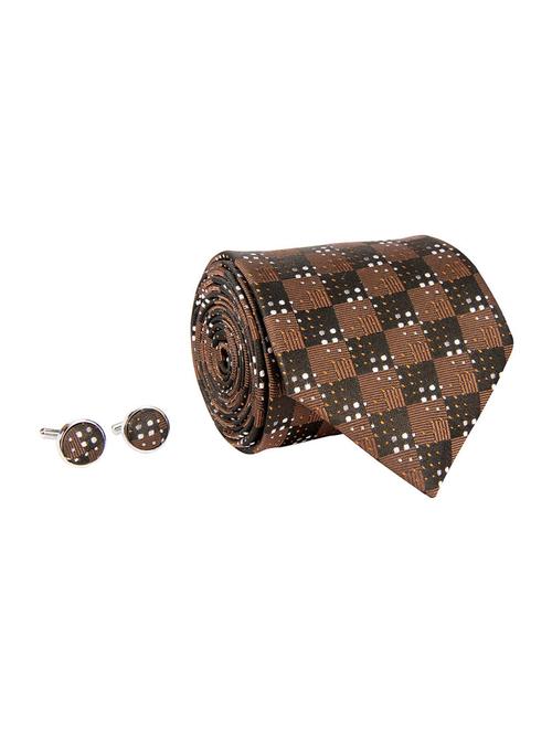 brown woven tie and a pair of cufflinks - 14337986 - Very Small Image - 1
